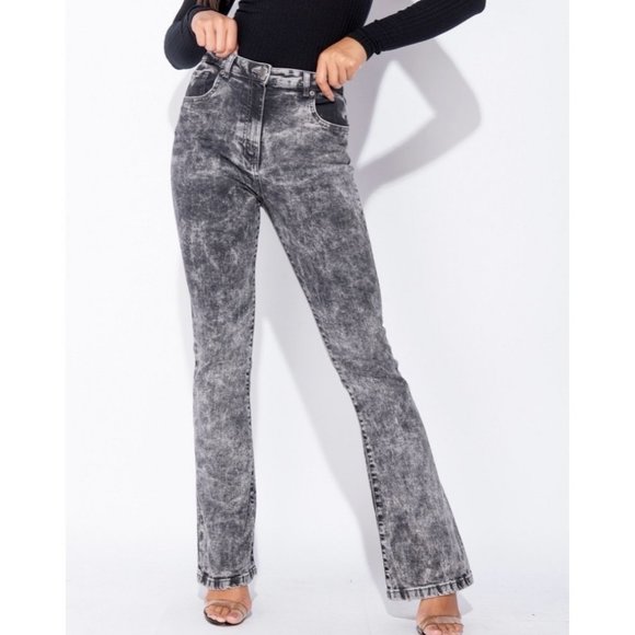 Denim - Gray Acid Wash High Waist Skinny Flare Denim Jeans